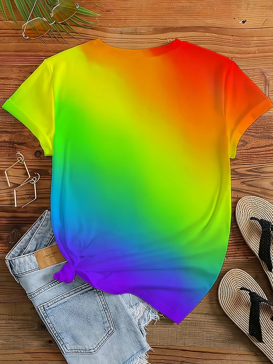 Pentru femei Tricou Ombre Casual Manșon scurt Rotund Topuri obișnuite Zilnic Imprimeu Curcubeu Vară 2025 - $19.99 –P3