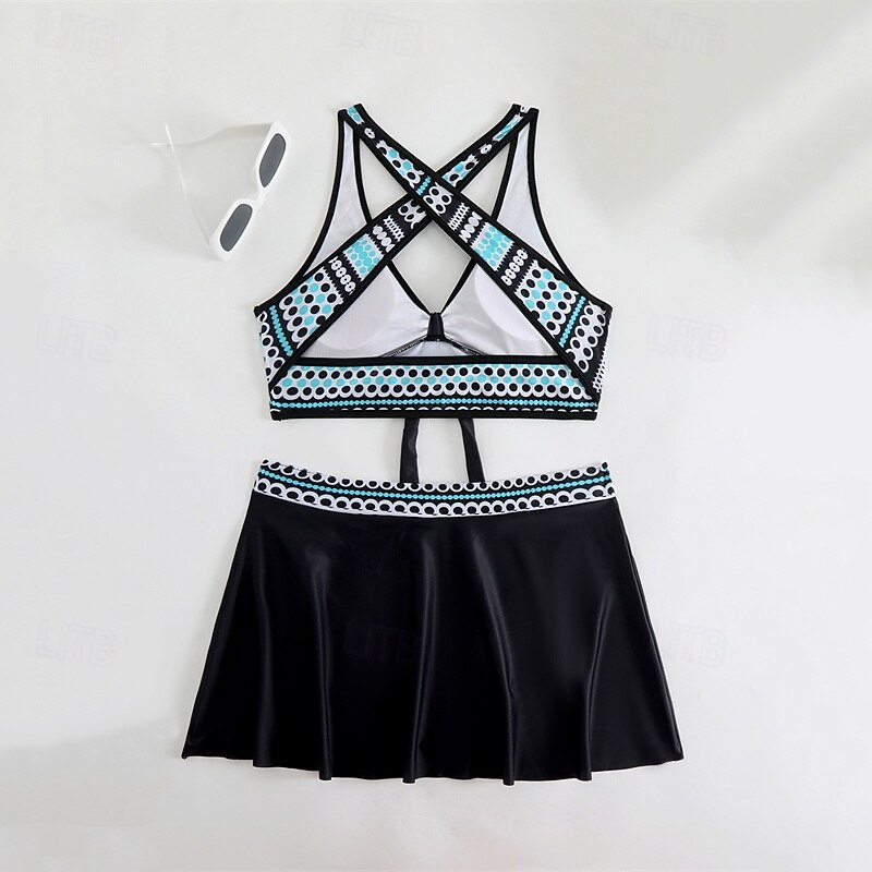 Femme Tankini Maillot De Bain Deux Pièces Dos Nu Maillots de Bain Mosaïque Maillots de Bain Noir Jaune Respirable Séchage rapide Poids Léger Sans Manches - Natation Surf Plage Eté Printemps de 2025 ? $21.59 –P4