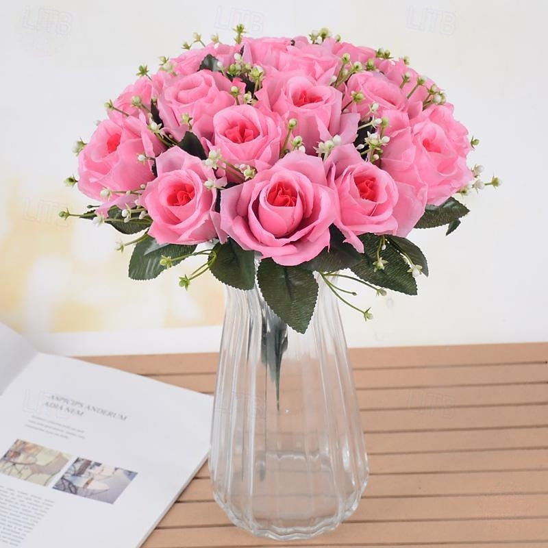Cadeaux de Noël pour les femmes Maman Elle bouquet de roses artificielles en soie jaune réaliste de 18 pcs - décoration intérieure cadeau pour amis et famille - parfait pour la Saint-Valentin Noël de 2026 ? $18.99 –P3