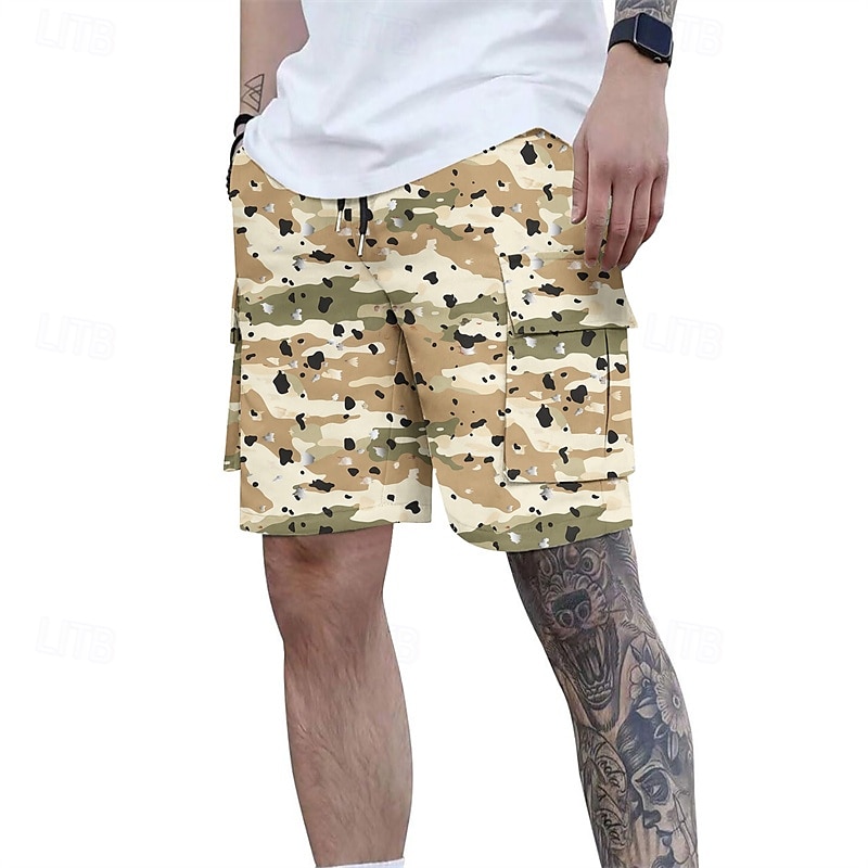 Homens Bermuda Cargo Shorts camuflados Calção Shorts de verão Com Cordão Cintura elástica Bolso multi Côr Camuflagem Conforto Vestível Comprimento do joelho Ao ar livre Esporte Diário Moda Casual de 2025 por $18.99 –P12