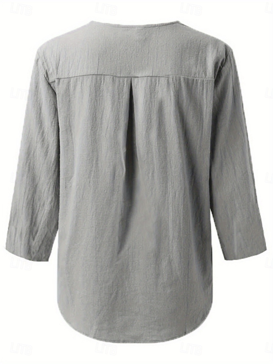 Femme Chemise Chemisier Couleur unie mode Décontractées Manches 3/4 Col Ras du Cou Hauts réguliers du quotidien Boutons Noir Blanche Rose Claire bleu marine Orange Eté Printemps de 2025 ? $29.99 –P11