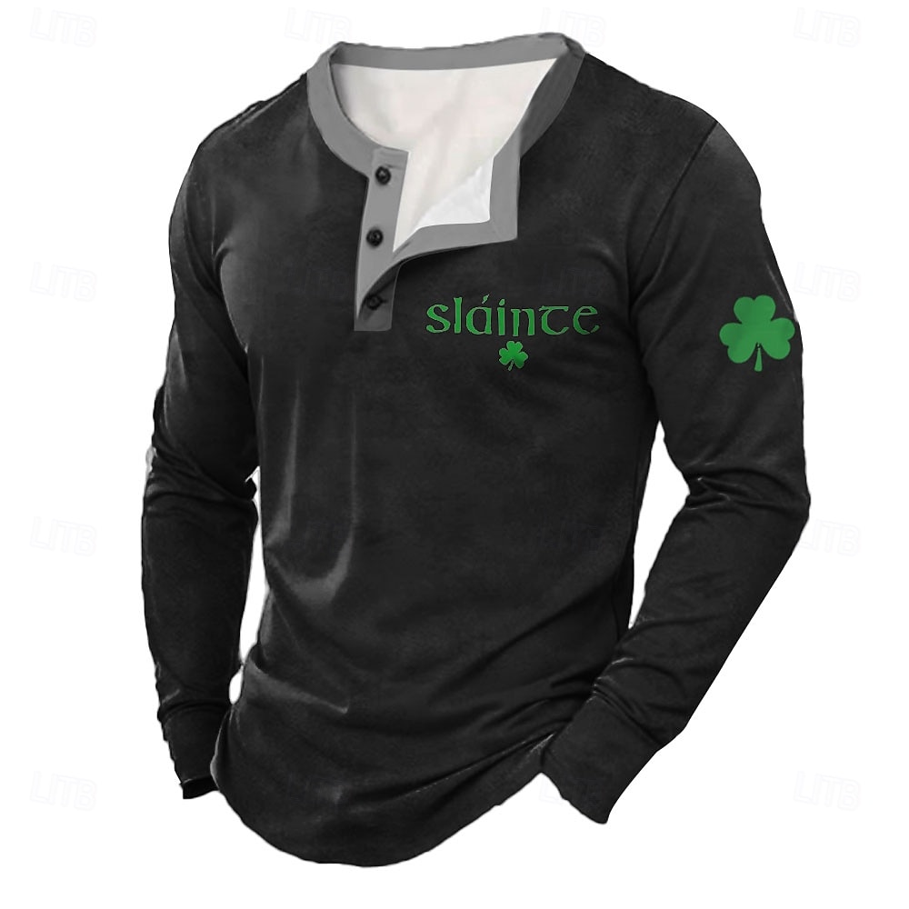 Férfi Szent Patrik Grafika Szerencsés lóhere Henley ing Hosszú ujj Divat aranyos stílus Napi Hétköznapi Szabadság Alkalmi Tavasz & Ősz Fekete Zöld Henley Henley póló 2025 - $23.99 –P3