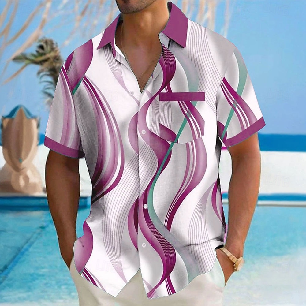 Per uomo 3D Print Geometrico Linea Camicia Camicia con bottoni Manica corta Moda Casual Da mare Per eventi Abbigliamento mare Estate Autunno Collo ripiegabile Stampa 3D camicie con colletto Una tasca del 2025 a $23.99 –P4