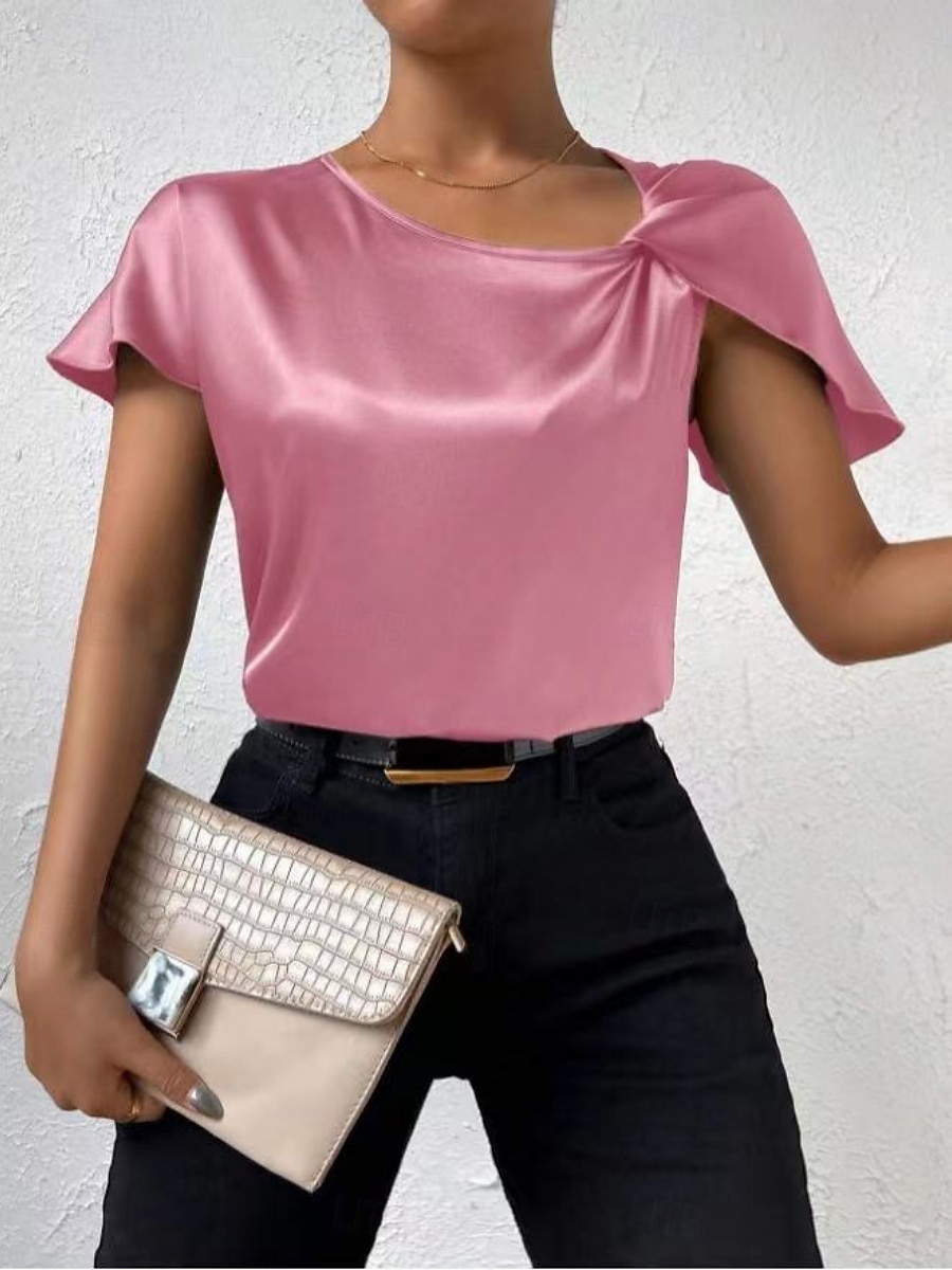 Kvinnes Camisole Tank Top Ensfarget Elegant Stilren Kortermet V U-ring Regular Topper Bryllupsgjest Arbeid Svart Rosa Marineblå Grønn Khaki Sommer Vår 2025 - $19.99 –P16