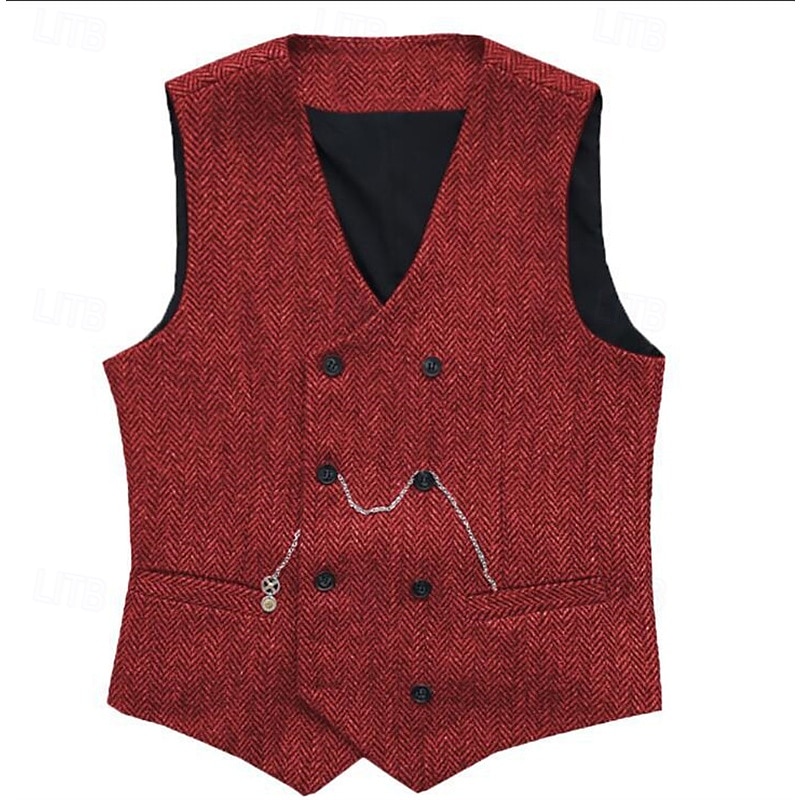 Herre سترة Veste Gilet Feriereise Daglig Bryllupsfest Stevnemøte Mote Fritid Vår Høst Knapper Lomme Polyester Bekvem عادي Dobbeltkneppet V-hals Normal Sølv Svart Rød Burgunder Vest 2025 - $37.99 –P13