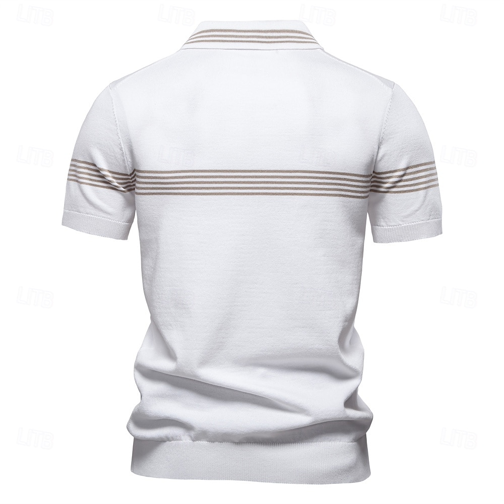 Men's Polo Knit Polo Sweater Formal Work Turndown Quarter Zip Short Sleeve Striped Zip Up Stripe-Trim Spring Black White Khaki Polo 2025 - $28.99 –P2