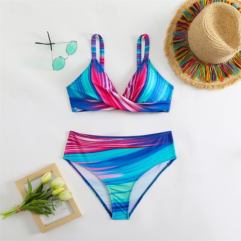 Dam Tankini Tvådelad baddräkt V-ringad Brottarrygg Badkläder Badkläder Rodnande Rosa Blå Andningsfunktion Snabb tork Lättvikt Ärmlös - Simmning Surfing Strand Sommar Vår 2025 - $19.49 –P9