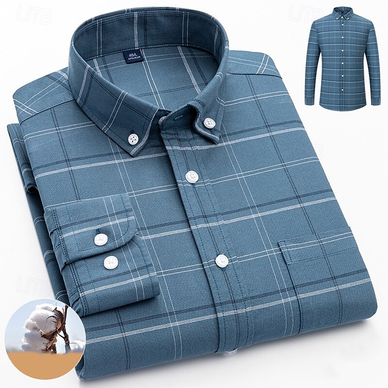 Voor heren Overhemd Zomer overhemd Normaal shirt Overhemd met knopen Wit blauw Donkerblauw Lange mouw Ruitjes Revers Vakantie Feestdagen Button-omlaag Kleding 100% katoen Modieus Casual Comfortabel 2025 - $35.99 –P3