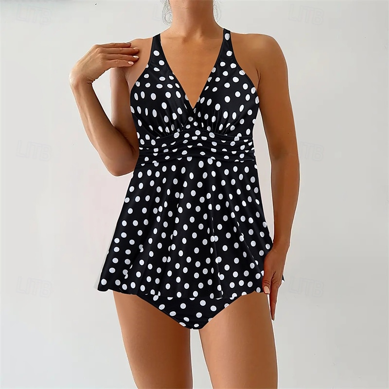 Dam Tankini Tvådelad baddräkt Korsvis Badkläder Fläck Badkläder Svart Blå Andningsfunktion Snabb tork Lättvikt Ärmlös - Simmning Surfing Strand Sommar Vår Plusstorlekar 2025 - $26.99 –P5