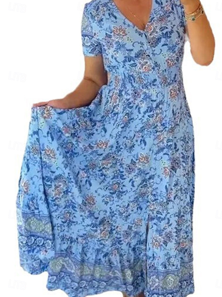 Női Maxiruha hétköznapi ruha Boho ruha Elegáns Stílusos Alkalmi Vakáció Hétköznapi Napi Normál Virágos Rövid ujjú V-alakú Arcpír rózsaszín Sötétkék Bíbor Világoskék Nyár Tavasz 2025 - $29.99 –P2