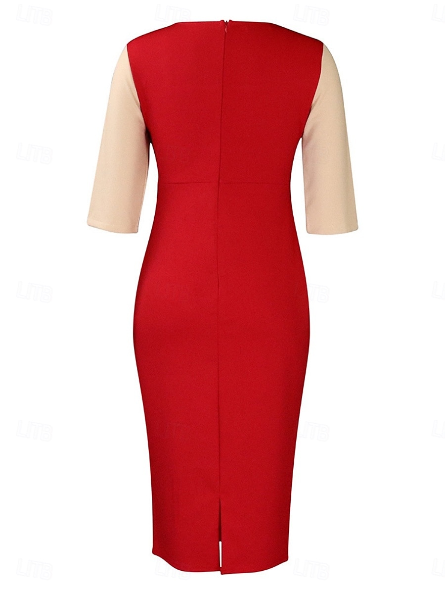 Per donna Vestito longuette Abito casual Aderente Elegante Moda Informale Da mare Giornaliero Standard Color Block Manica a 3/4 Girocollo Nero Bianco Rosso Blu reale Estate del 2025 a $39.99 –P6