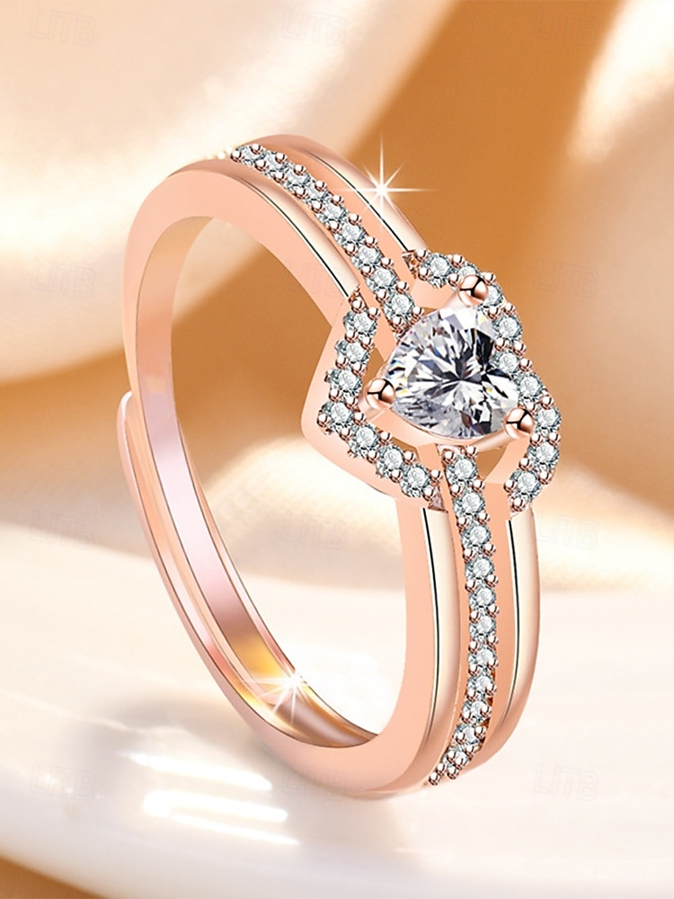 Women's rose gold plated heart ring with cubic zirconia - an elegant engagement ring for a special occasion 2025 - $9.99 –P3