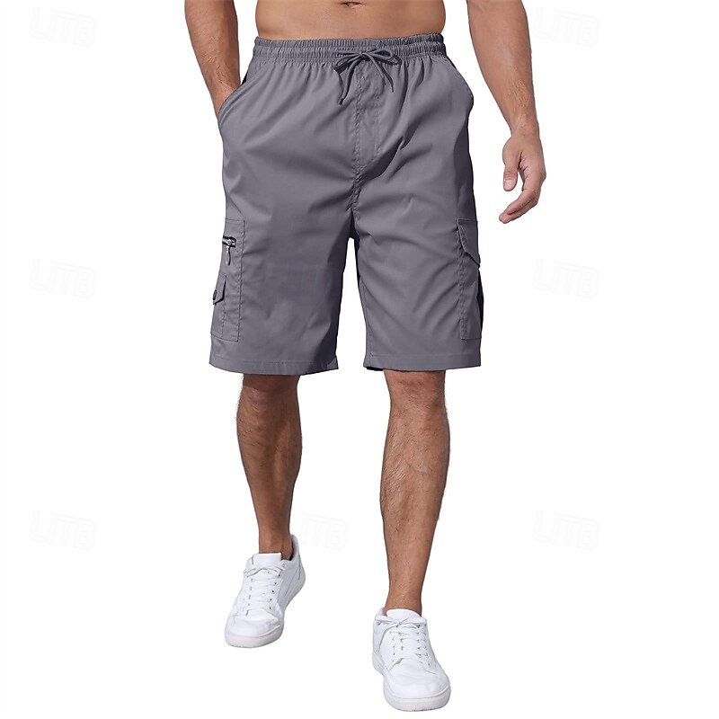 Men's Cargo Shorts Shorts Summer Shorts Drawstring Elastic Waist Multi Pocket Plain Comfort Wearable Knee Length Outdoor Sport Daily Fashion Casual Black Navy Blue 2025 - $20.99 –P3