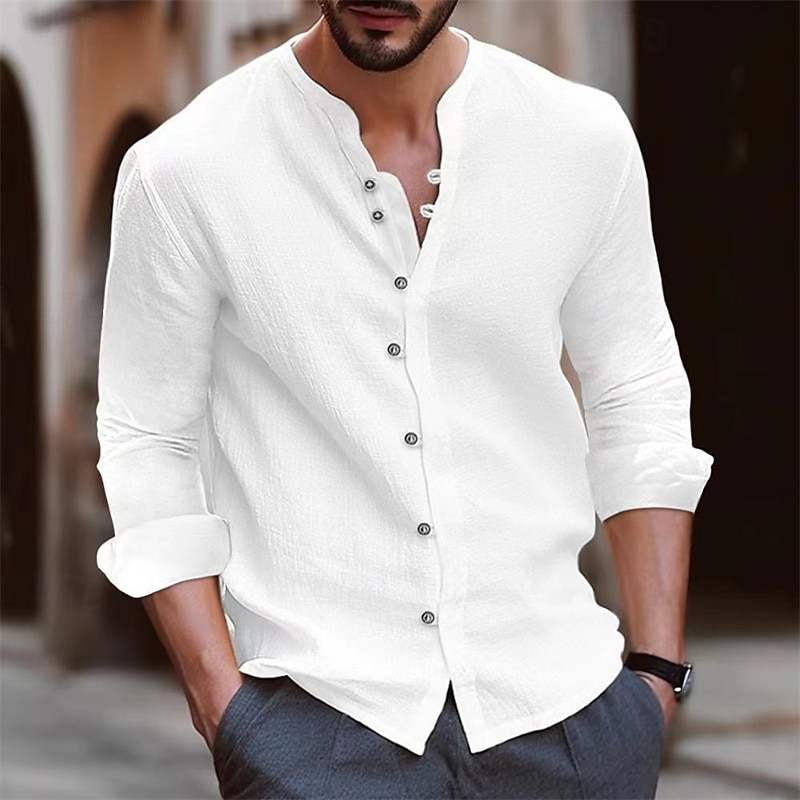 Chemise Manches Chemise Col Grand PÃ¨re Homme Chemise Henley à