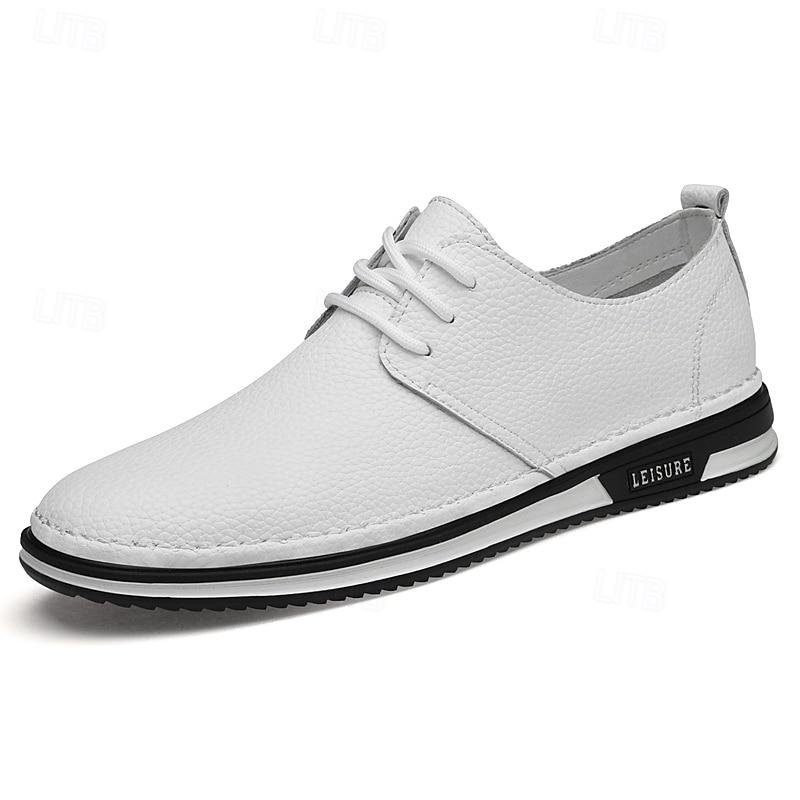 scarpe da ginnastica casual stringate in similpelle bianca da uomo, comode scarpe antiscivolo con suola in gomma, ideali per l'uso quotidiano e per il tempo libero del 2025 a $54.99 –P5