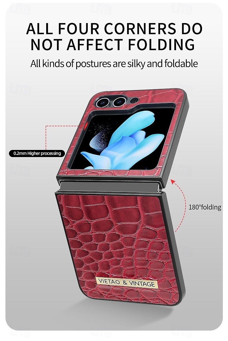 2025年 Samsung Galaxy Z Flip 5 Z Flip 4 Z Flip 3 用の電話ケース バックカバー ショックプルーフ レトロ PUレザー  コレクション – $19.99 –P5