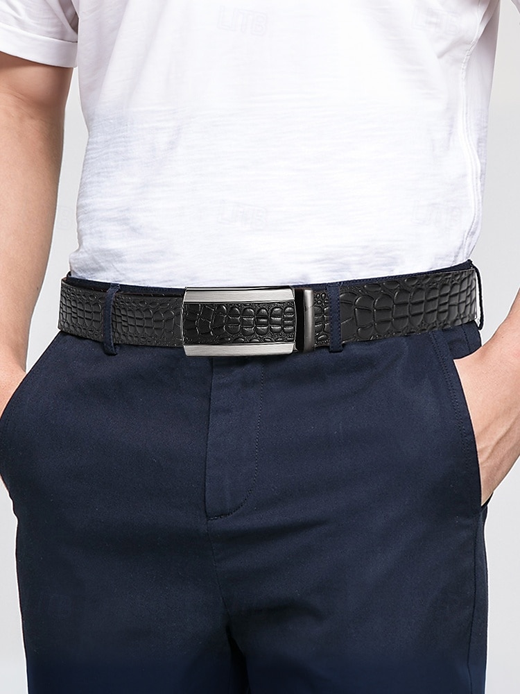 Men's Genuine Leather Crocodile Pattern Belt – Automatic Buckle, Luxury Business & Casual Dress Belt, Adjustable for Work, Weddings & Formal Events 2025 - $26.99 –P1