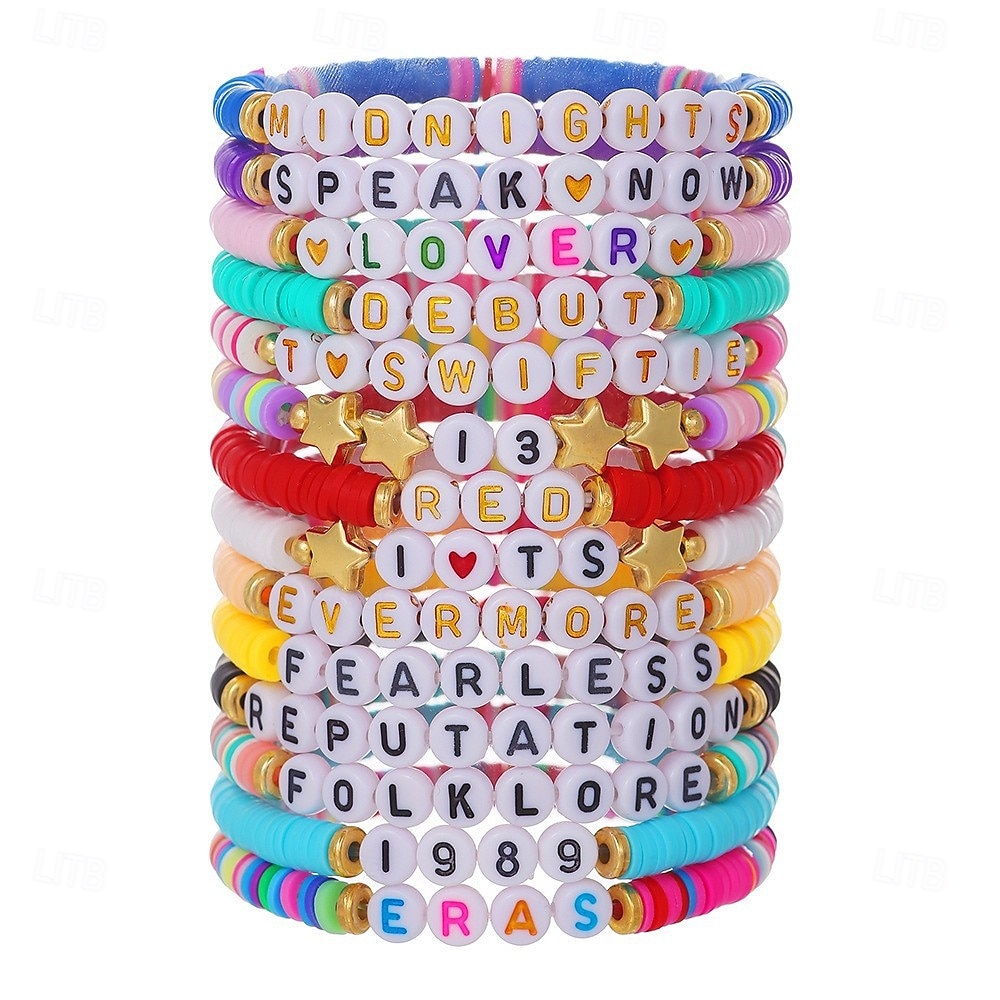 12st glöd-i-mörkret hjärtformade pärlor mjuk lera ccb elastiskt armbandsset, blandad färg, mode 2025 - $12.99 –P9