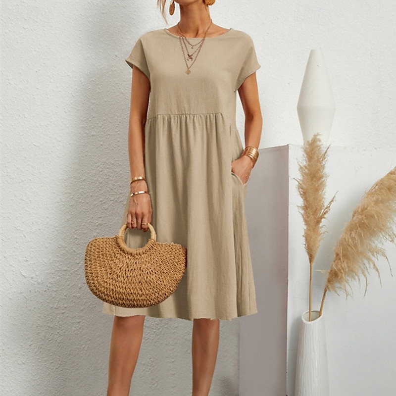 Damen Langes Kleid Maxikleid Leinen-inspirierte Kleider Freizeitkleid Baumwoll-Leinenkleid A Linie Kleid Stilvoll Lässig Urlaub Täglich Date Normale Passform Einfach Kurzarm Rundhalsausschnitt Wein 2025 - $26.99 –P3
