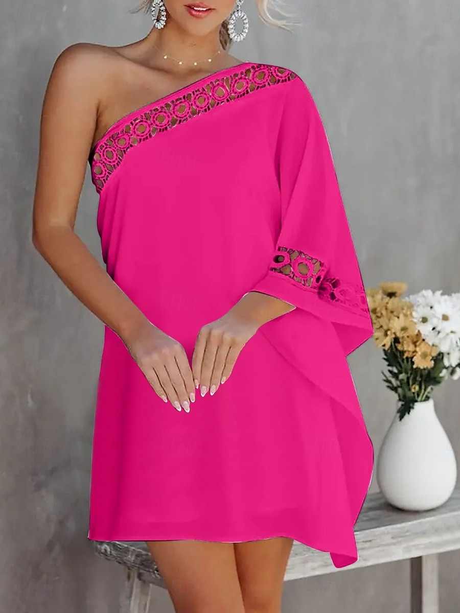 Ženské mini šaty wrap šaty bodycon šaty off the shoulder šaty bez ramínek dovolená neformální dovolená každodenní regular fit jednobarevné dlouhý rukáv jedno rameno černá bílá růžová léto 2025 - $17.99 –P1