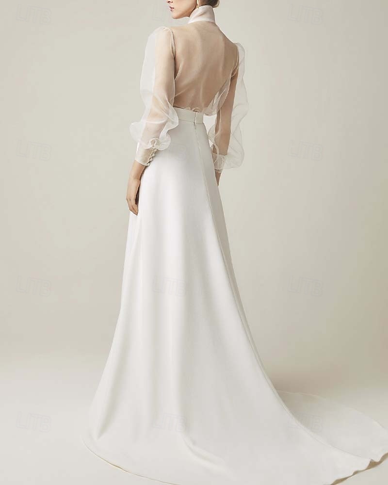 Robe de soirée sirène  trompette élégante formelle mariage traîne de cour manches longues col chemise ceinture  sangle organza avec nœud(s) de 2025 ? $197.99 –P2