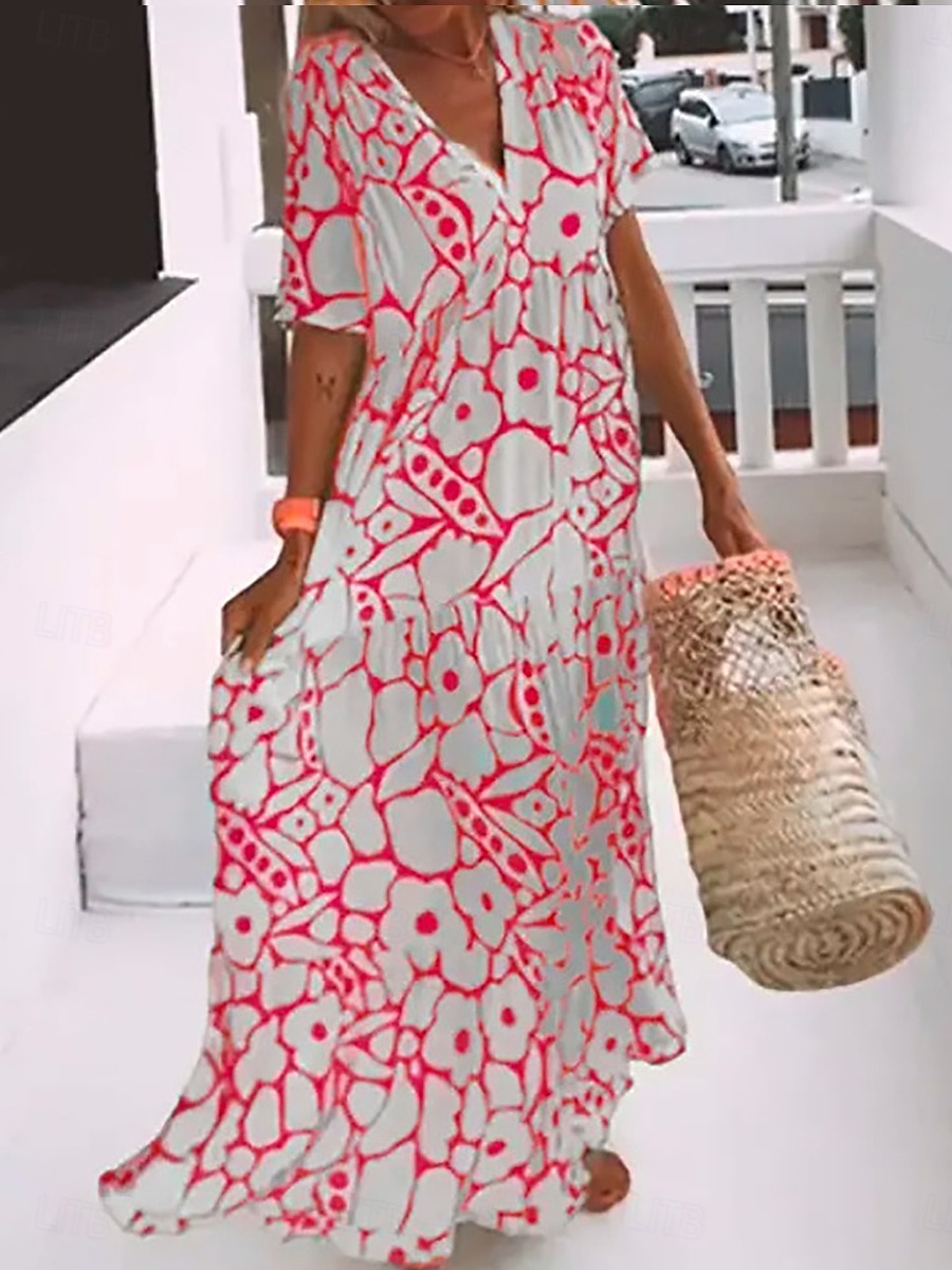Pentru femei Rochie Maxi Rochii Tricou Rochie de schimb Rochie de vară Casual Vacanță Zilnic Fit regulat Grafic Manșon scurt În V Negru Roz Îmbujorat Portocaliu Trifoi Vară 2025 - $27.99 –P1