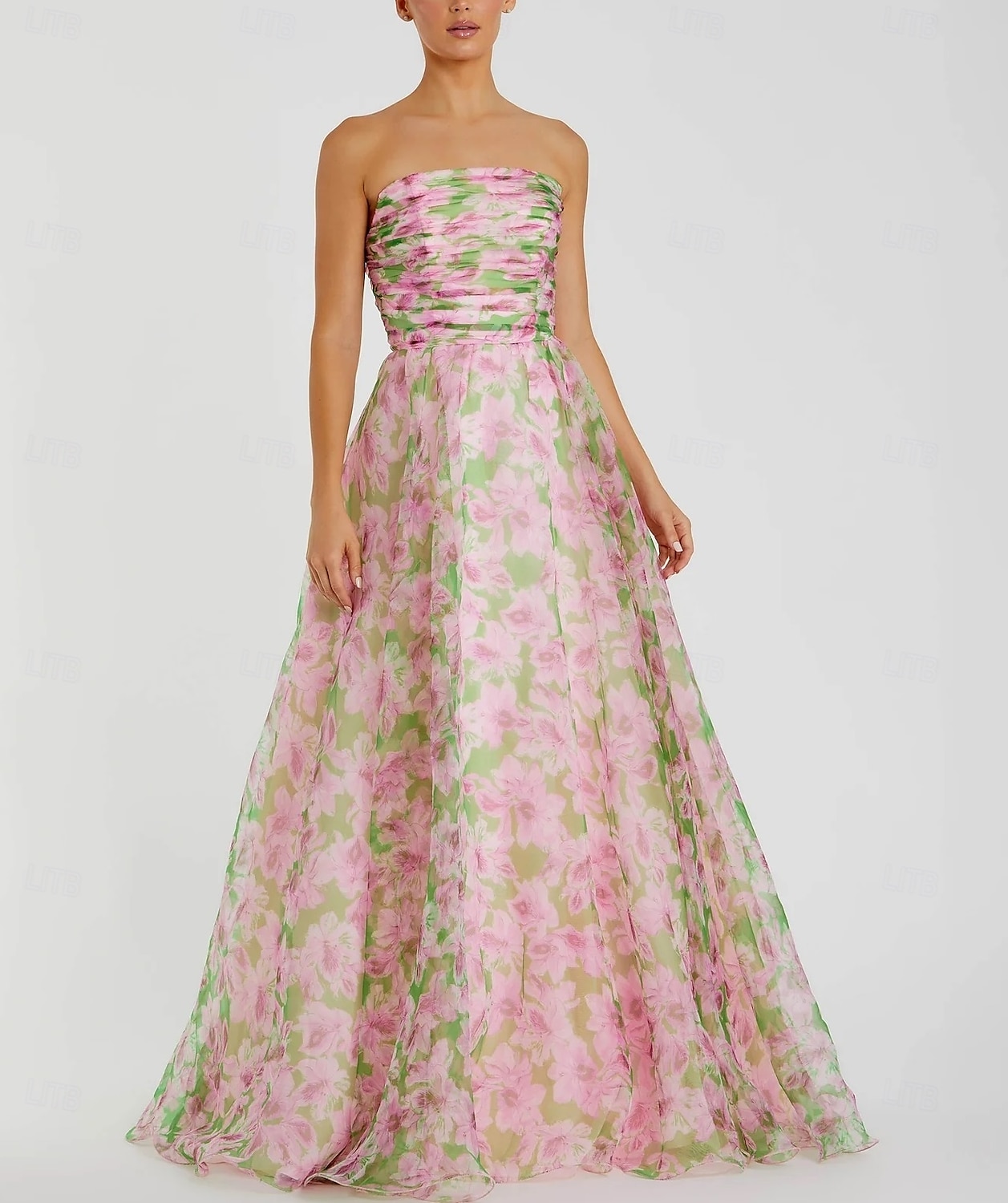 Rosa Blommig A-linjead Prom Klänningar Chiffon Elegant Formell Bröllop Klänning Gäst Golvlång Ärmlös Axelbandslös Bröllopsgästklänning 2025 - $183.99 –P1