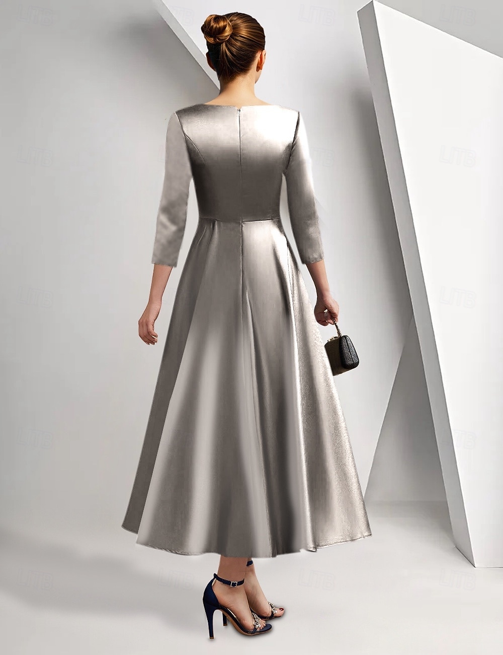 A-Line Cocktail Dresses Elegant Dress Formal Evening Party Tea Length 3/4  Length Sleeve Plunge Neck Pocket Satin with Pleats Ruched Dresses 2026 -  $226.59