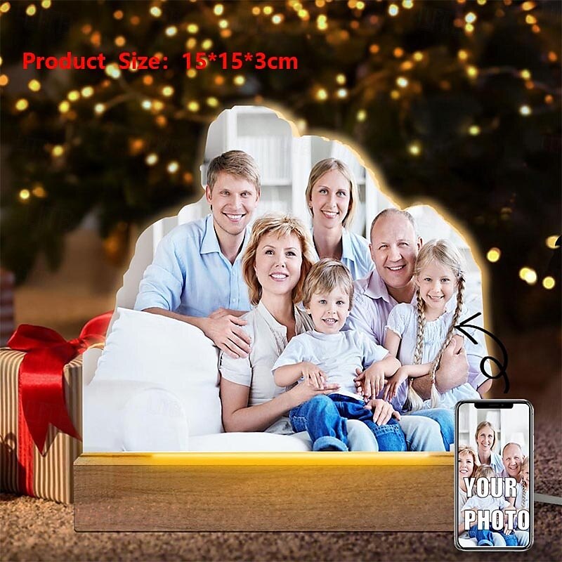 Marco de fotos iluminado personalizado, luz de noche acrílica con foto personalizada para el día de San Valentín, regalo familiar para madre, padre, hijos, regalos de aniversario de cumpleaños 2025 - $15.49 –P1