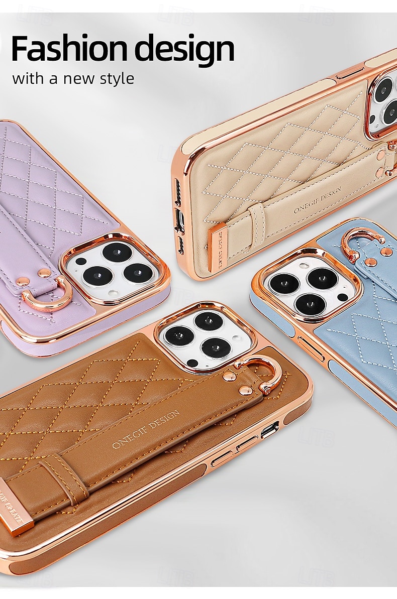 Phone Case For iPhone 16 iPhone 16 Pro iPhone 16 Pro Max iPhone 15 iPhone 15 Pro Max iPhone 14 Pro Max iPhone 13 12 Pro Max Back Cover with Stand Holder with Wrist Strap Shockproof Retro Plating PU 2025 - $26.99 –P7