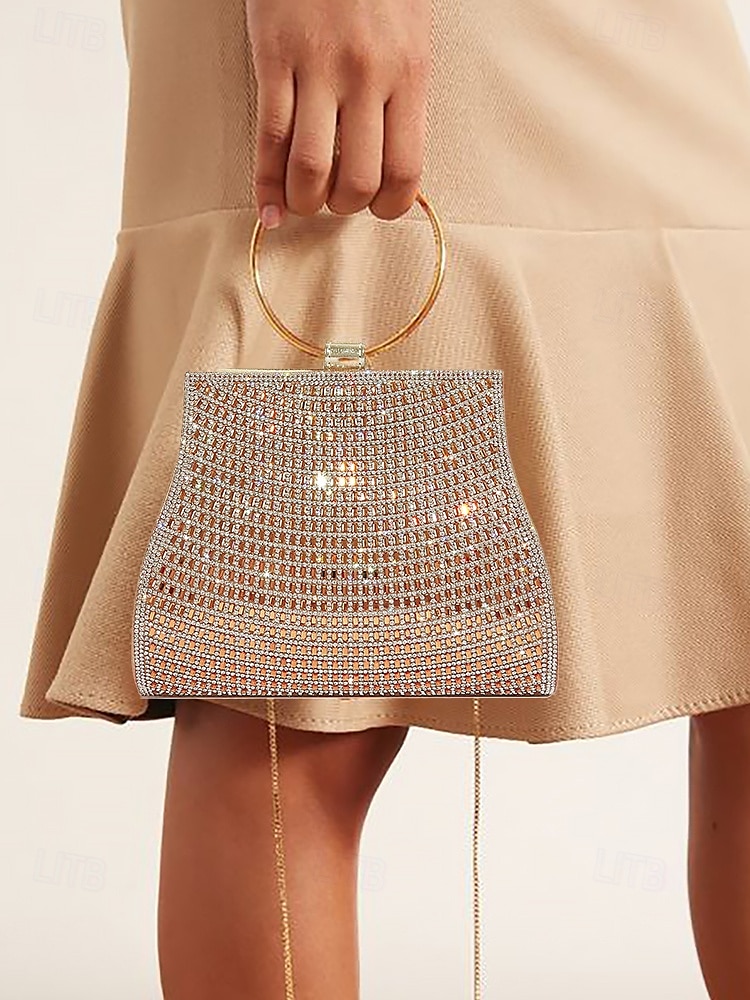 elegante kristallen avondclutch met gouden ringhandvat – damestas met strass voor bruiloften, feesten en speciale gelegenheden 2026 - $34.99 –P1