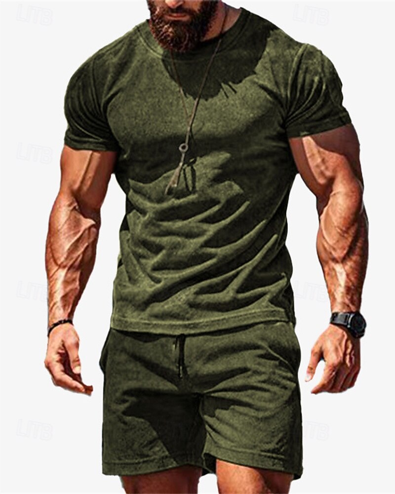 Homens Conjunto de treino Moletom Camiseta e shorts Conjunto Conjunto de roupas Gola Redonda Ao ar livre Diário Esportes Bolsos Com Cordão 2 Peças Côr Sólida Vermelho Vinho Azul Royal Verde Poliéster de 2025 por $41.99 –P10