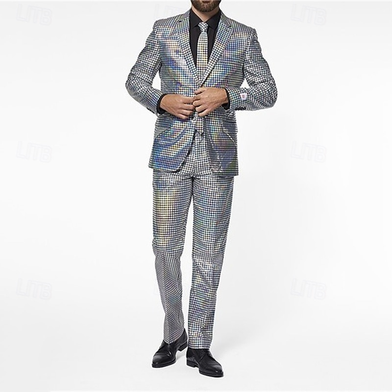 Herr Uppsättning Kavaj Prestanda Scen Bröllopsfest Vintage Mode Vår Höst Polyester Ensfärgat Knappar Ficka Bekväm Enkelknäppt Blazer Silver Guld 2025 - $67.99 –P3