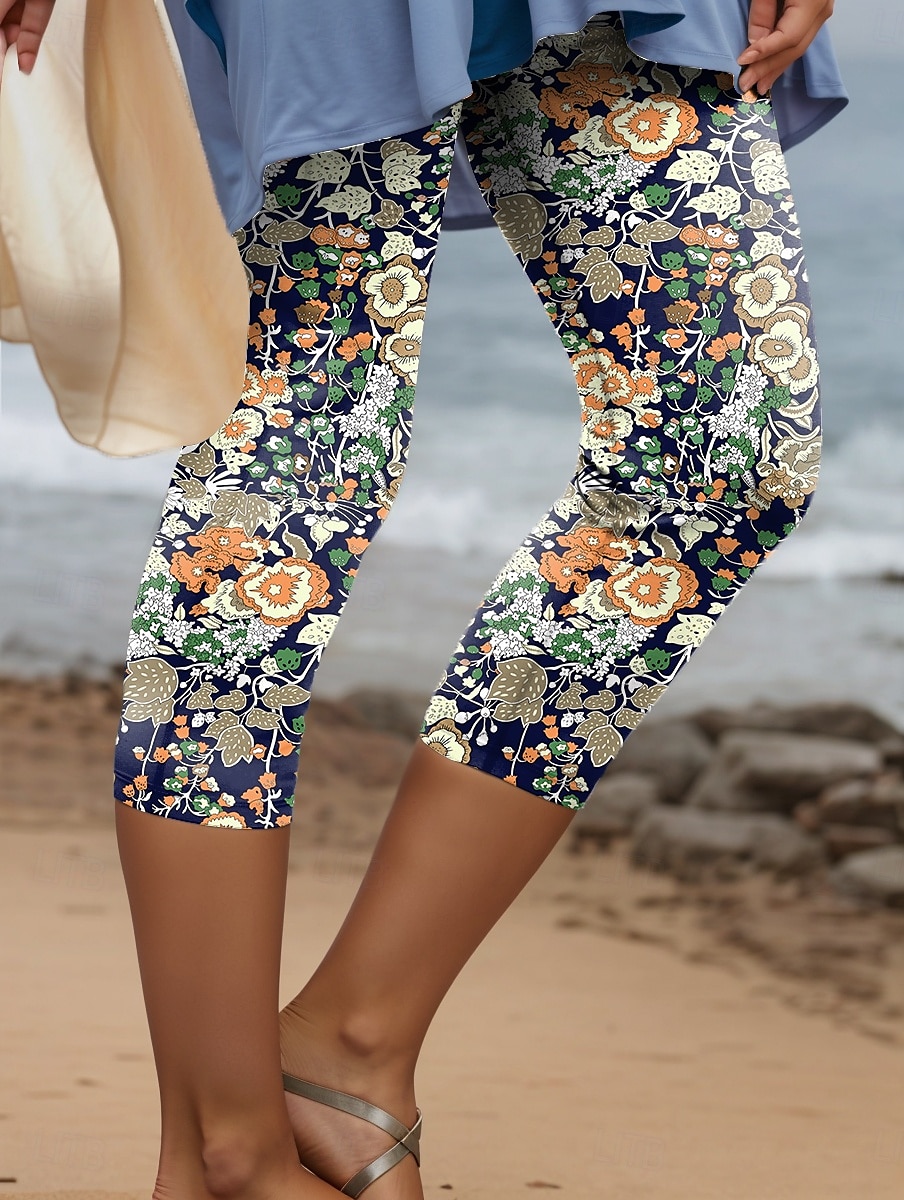 Mujeres Leggings Pantalones Capri Alta Elasticidad Moda Streetwear Longitud Completa Talle Alto Impresión Floral Térmica Cálida Transpirable Suave Exterior Diarias Naranja Otoño Invierno Corte Regular 2025 - $18.99 –P3