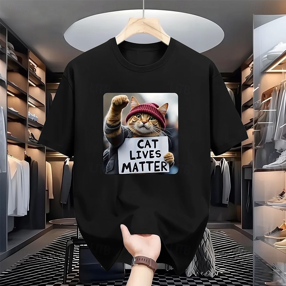 Herren Katze Lustig T Shirt 100% Baumwolle Kurzarm Grafik Hemd Schwarz Weiß Bequemes T-Shirt Urlaub Straße Modedesigner-Kleidung 2025 - $15.99 –P2