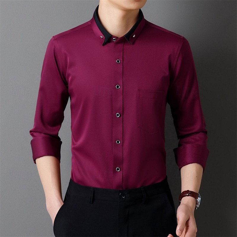 Per uomo Camicia Camicie Camicia con bottoni Tinta unica Matrimonio Feste Nero Bianco Rosa Vino Manica lunga Bavero Primavera Autunno Abbigliamento Tasche del 2025 a $21.99 –P14
