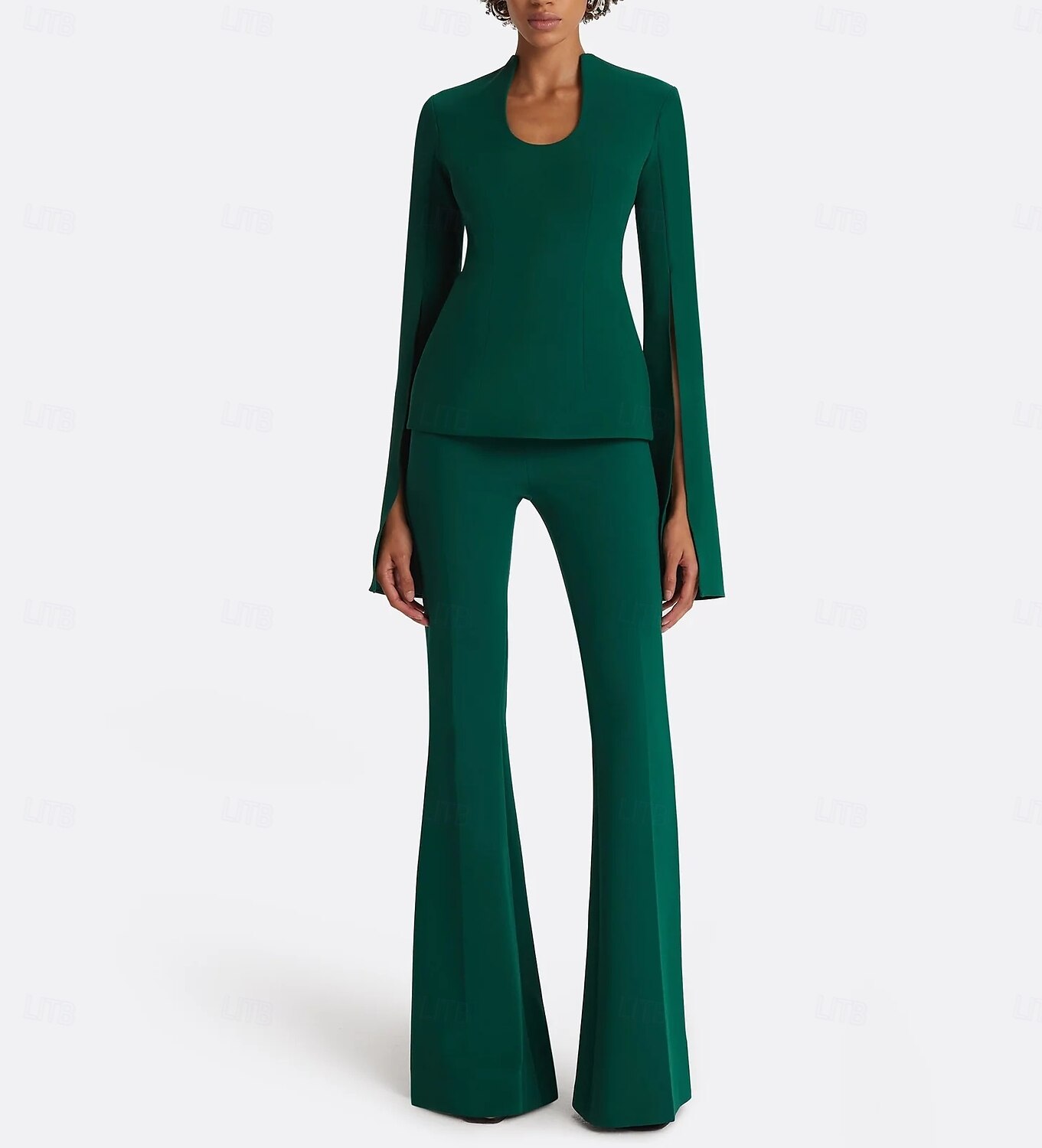 Completo in due pezzi tuta  completo pantaloni madre della sposa elegante scollo a gioiello lunghezza pavimento in tessuto elasticizzato maniche corte con colore solido del 2025 a $178.99 –P4
