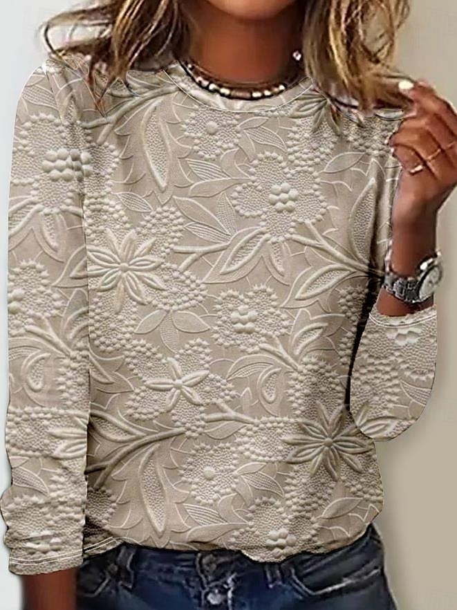 Women's T Shirt Leopard Striped Casual Long Sleeve Crew Neck Regular Tops Daily Print Silver Sage Green Light Brown Blue Spring Fall 2025 - $23.99 –P1