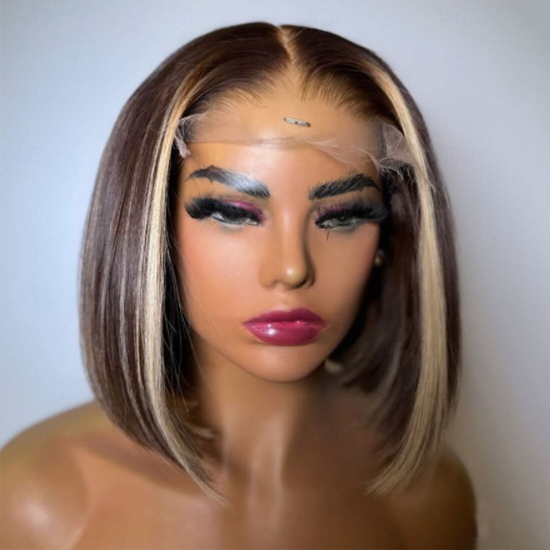 Onverwerkt maagd haar 5x5 Sluiting 4x13 Sluiting Pruik Korte bob Braziliaans haar Recht Meerkleurig Pruik 130% 150% Haardichtheid Haar met highlights / balayage 100% Maagd lijmloze Pre-geplukt Voor 2025 - $232.39 –P2