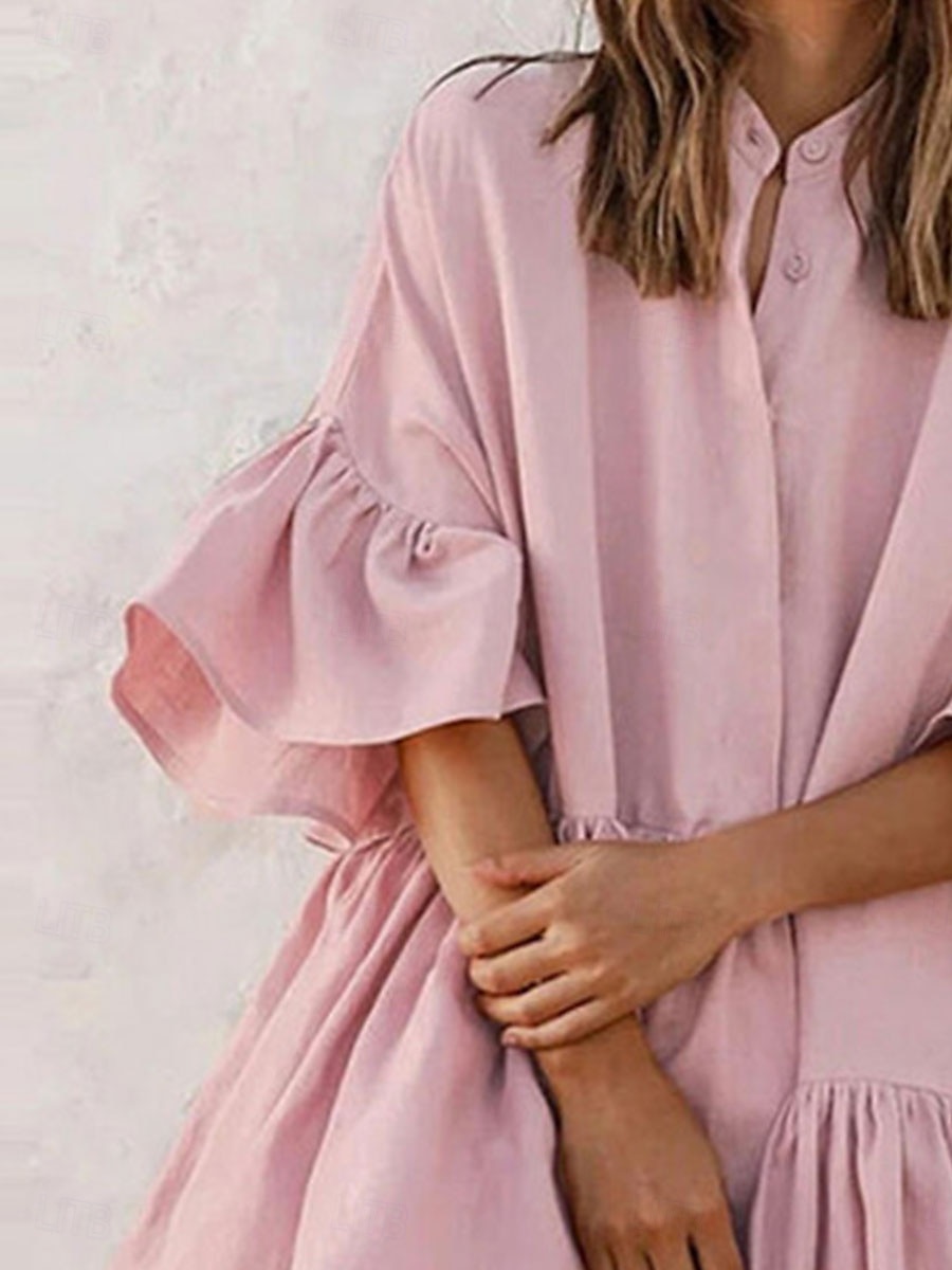 Damen Minikleid Casual kleid Chiffon-Kleid Elegant Kuschelig Stilvoll Ausgestellter Ärmel Urlaub Täglich Lockere Passform Glatt Kurzarm Ständer Schwarz Weiß Rosa Sommer Frühling 2025 - $21.99 –P3