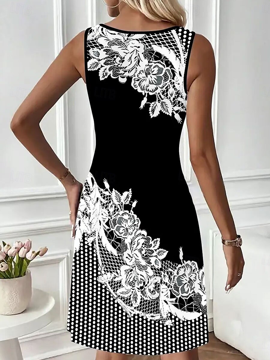 Women's Mini Dress Petite Dress T Shirt Dress Tee Dress Sundress Elegant Vintage Stylish Vacation Casual Daily Regular Fit Floral Graphic Sleeveless Crew Neck Black Summer 2025 - $21.99 –P3