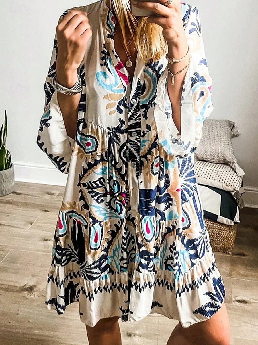 Női Mini ruha hétköznapi ruha Boho ruha Csehország Szüret Etno Vakáció Napi Normál Virágos Hosszú ujj V-alakú Medence Nyár Tavasz 2025 - $27.99 –P1