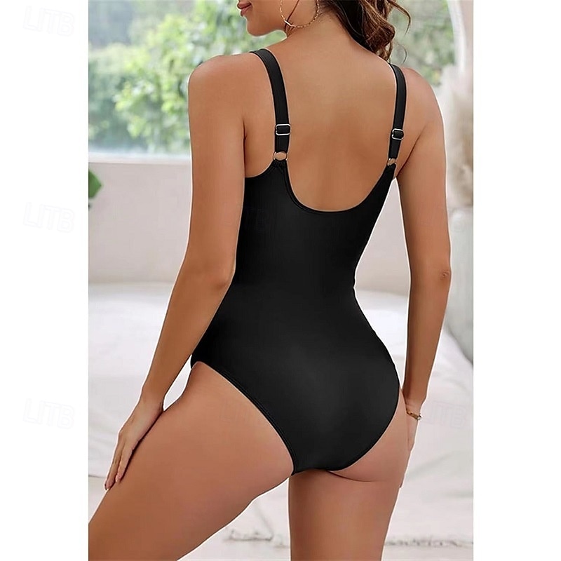 Dame Badetøy Ett stykke Monokini Badedrakt Åpen rygg Midjekontroll Høy Midje Ferie Strand Klær Helfarge V-hals Ermeløs Badedrakter 2025 - $31.99 –P2