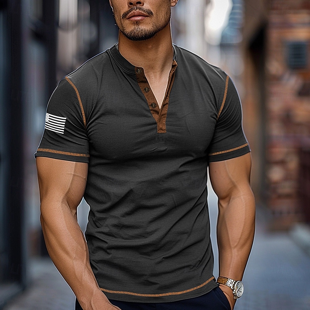 4. Juli 2026 250. Gedenktag Herren Vintage Designer Henley Kurzarm T-Shirt Freizeit Outdoor Alltag 2026 - $22.99 –P3