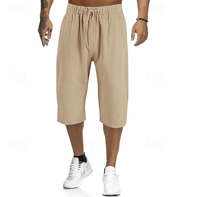 Per uomo Pantaloncini Pantaloncini di lino Pantaloncini estivi Pantaloncini da spiaggia Pantaloni modello Capri Tasche A cordoncino Vita elastica Liscio Comfort Traspirante Polpaccio Esterno Interni del 2025 a $17.99 –P7
