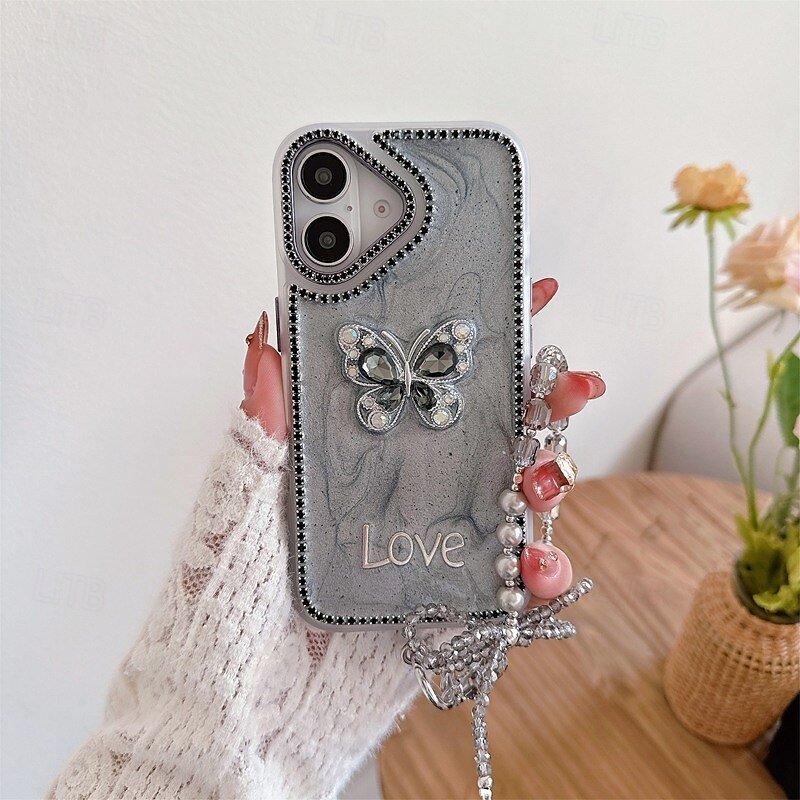 Phone Case For iPhone 16 iPhone 16 Pro iPhone 16 Pro Max iPhone 15 iPhone 15 Pro Max iPhone 14 Pro Max iPhone 13 12 Pro Max Back Cover with Wrist Strap Bling Glitter Shiny Shockproof Retro Silicone 2025 - $19.99 –P13