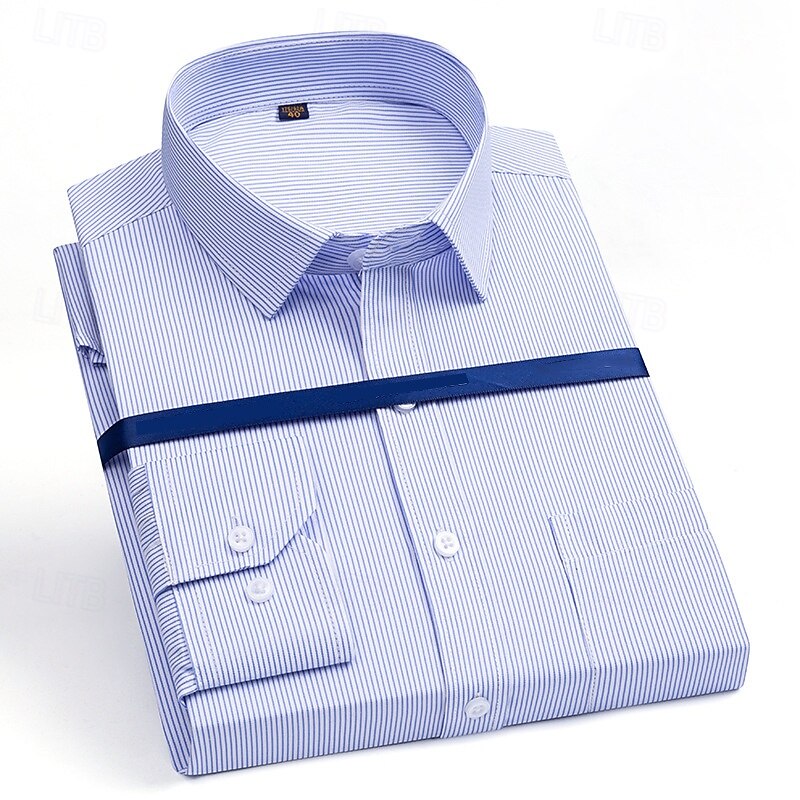 Herren Hemd Oberhemd Knopfhemd Streifen Hochzeit Party Schwarz Blau Violett Langarm Kargen Frühling Herbst Bekleidung Tasche 2025 - $19.49 –P2