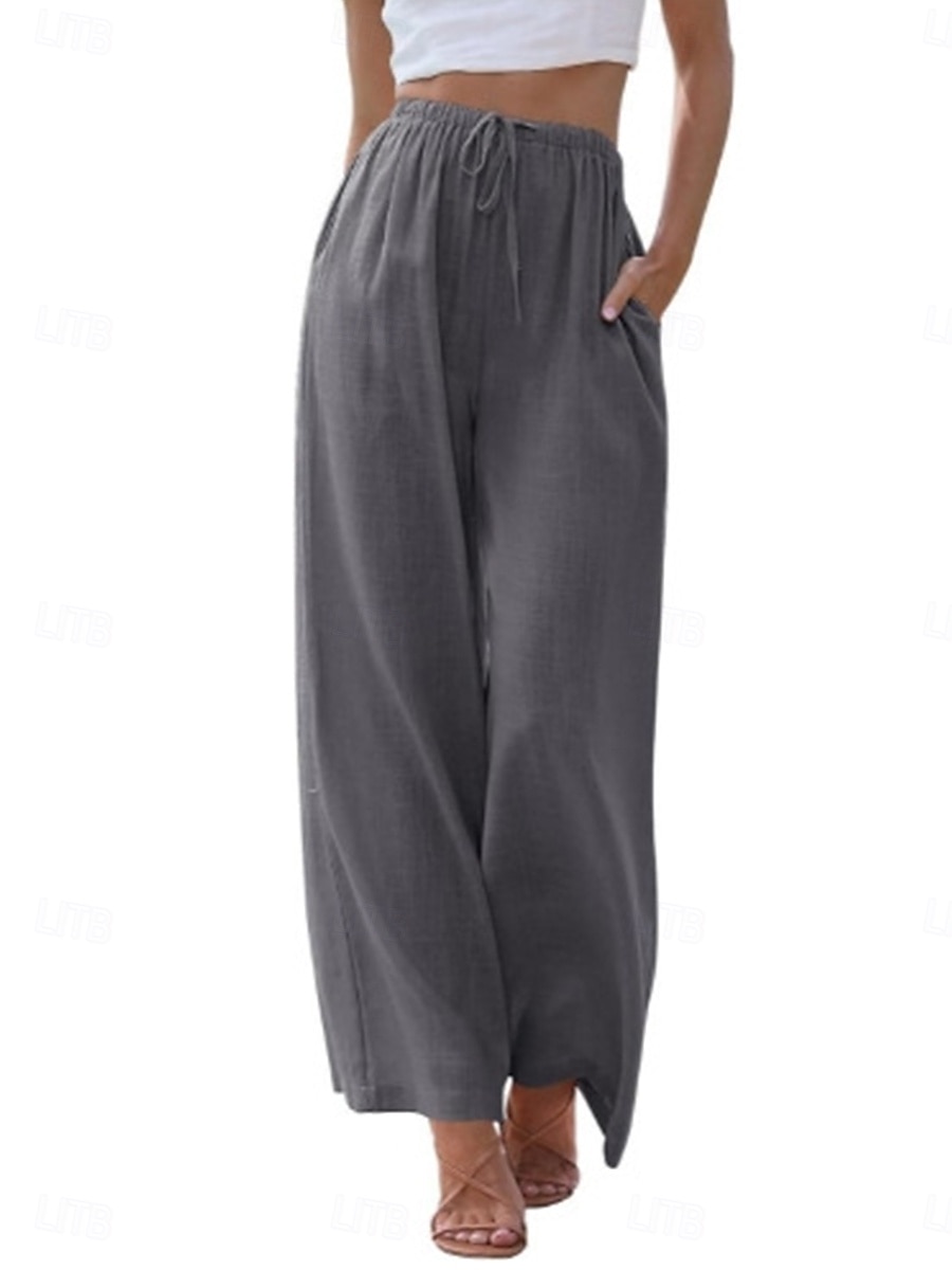 Mulheres Atrevido Calças de linho de algodão chinês Moda Básico Comprimento total Cintura Média Tecido Bolsos Com Cordão Conforto Exterior Micro-Elástica Férias Rua Diário Adamascado Cinzento Escuro de 2025 por $25.99 –P3