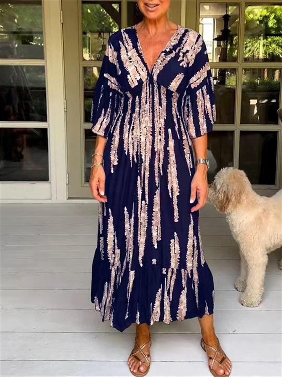 Damen Maxi Kleid Korsett Kleid Shift Kleid Casual Casual Täglicher Urlaub Regelmäßige Passform Grafik Halblangarm V-Ausschnitt Schwarz Pink Wein Dunkelblau Sommer 2025 - $29.99 –P2
