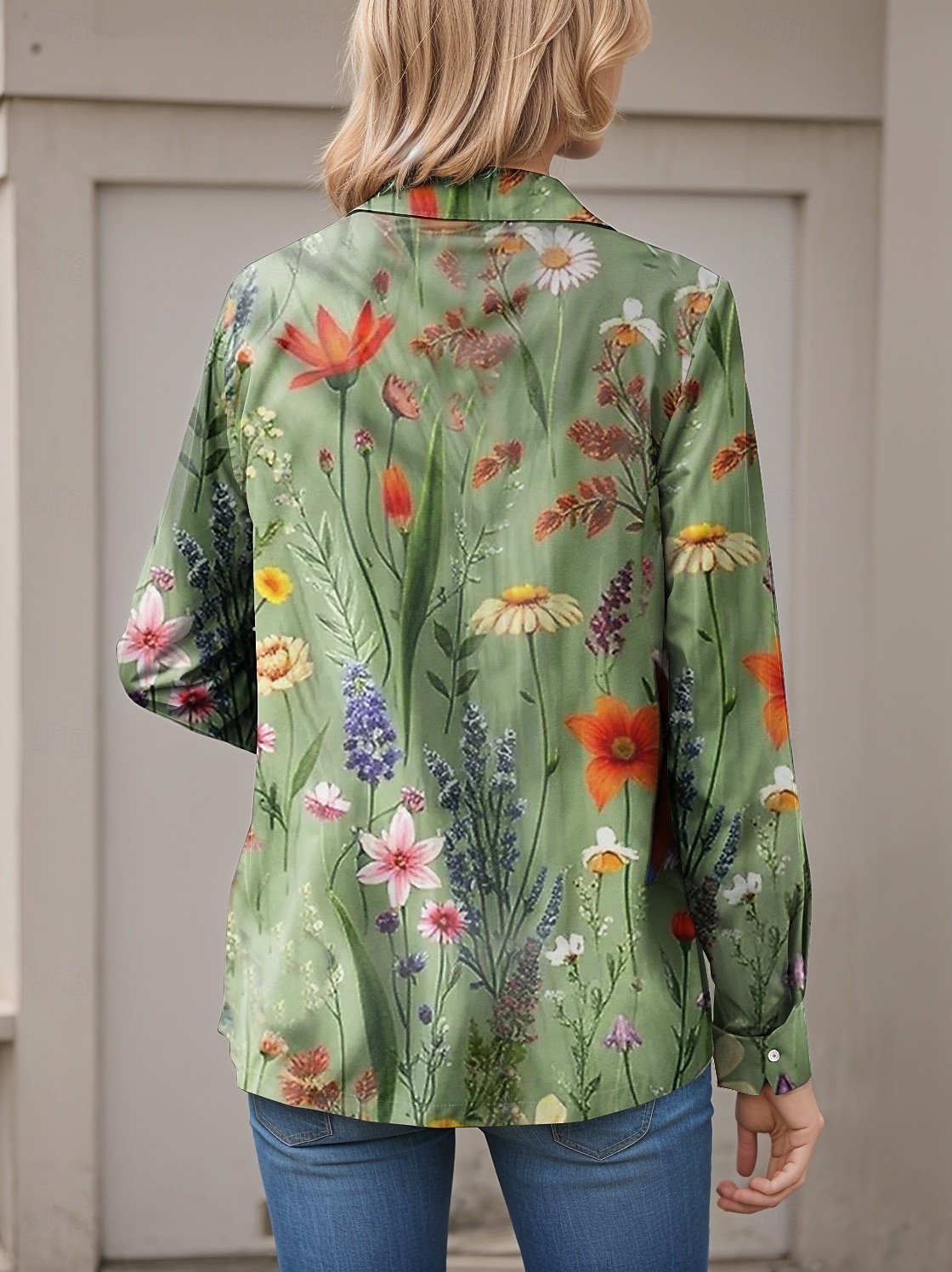 Femmes Chemise Fleuri Occasionnel manche longue Col de chemise Hauts Réguliers Travail Quotidien Boutons Imprimé Vert Printemps Automne Hiver de 2025 ? $32.99 –P3
